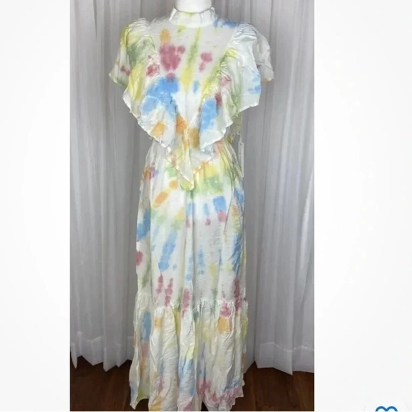 Young Fabulous & Broke Cruz Open Back Ruffled Maxi Dress Papaya Summer of Love S - Picture 7 of 16